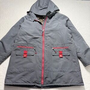 Maeve Anthropologie Hooded Anorak Sherpa Lined‎ Jacket Gray Leopard Print Sz M